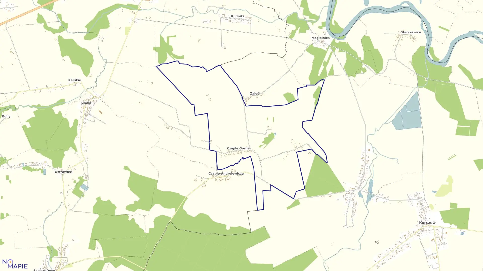 Mapa obrębu CZAPLE GÓRNE w gminie Korczew