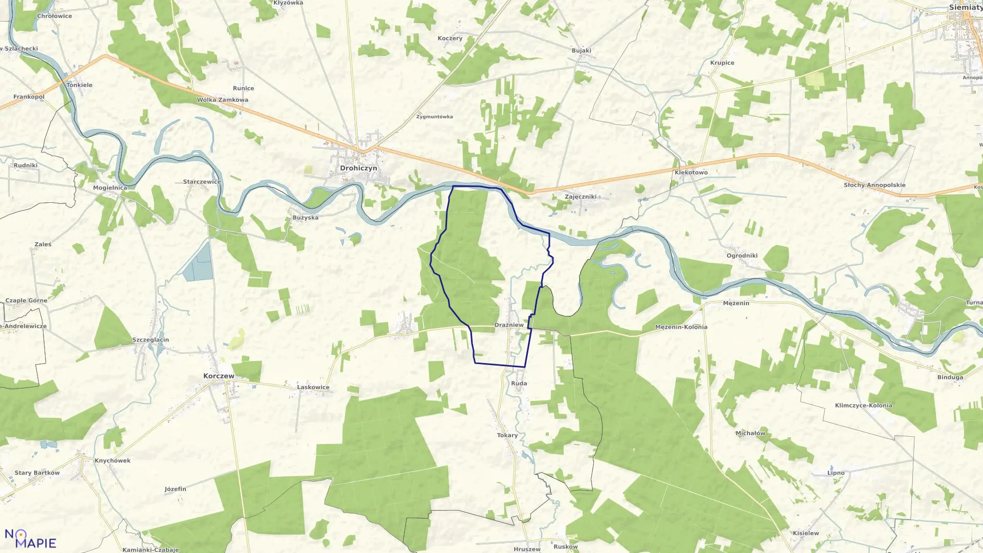Mapa obrębu DRAŻNIEW w gminie Korczew