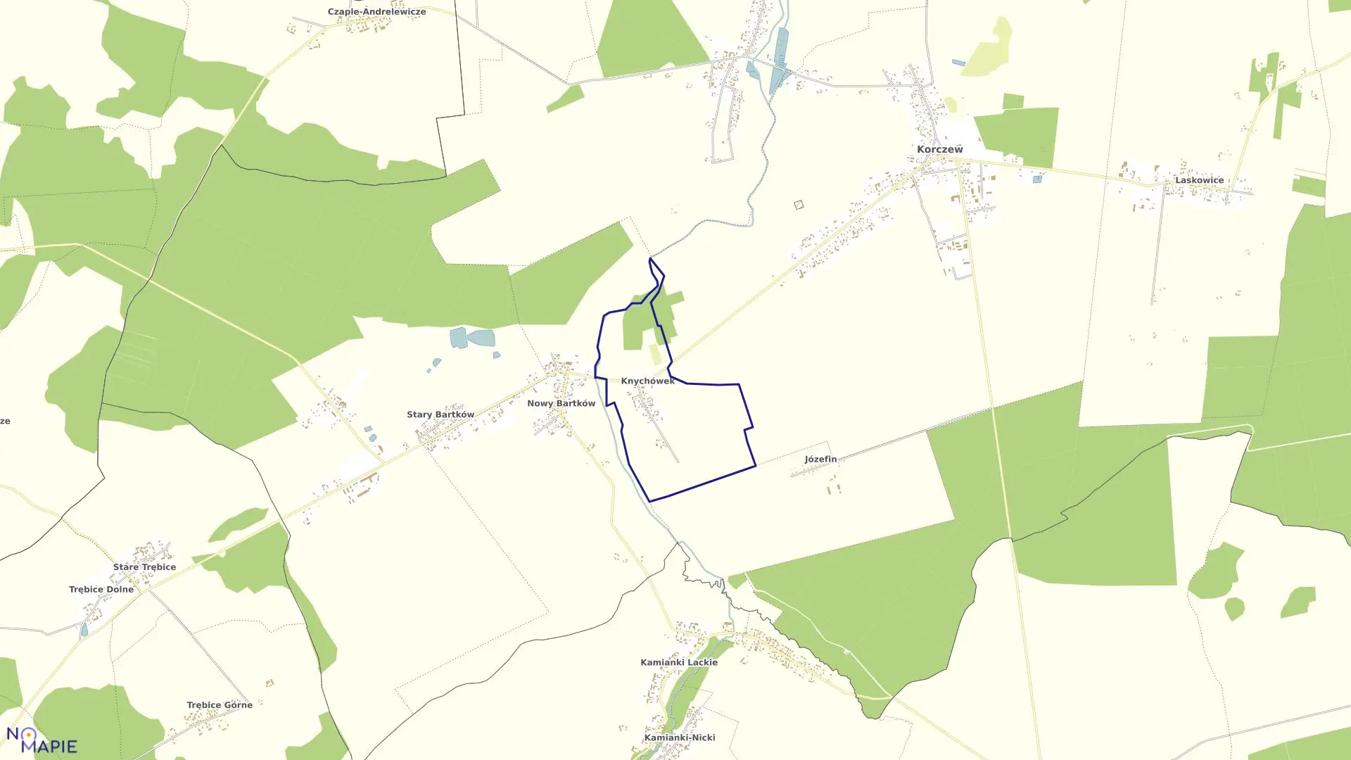 Mapa obrębu KNYCHÓWEK w gminie Korczew