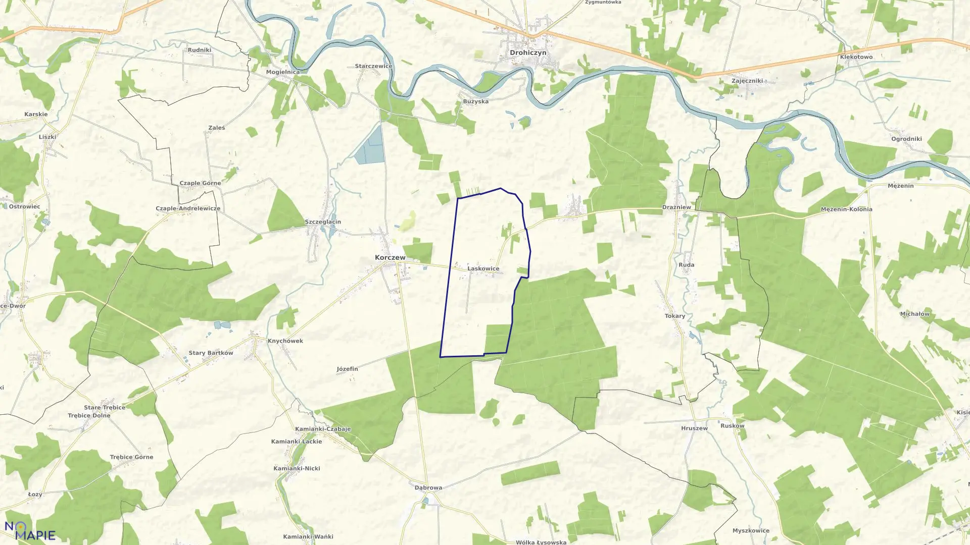 Mapa obrębu LASKOWICE w gminie Korczew