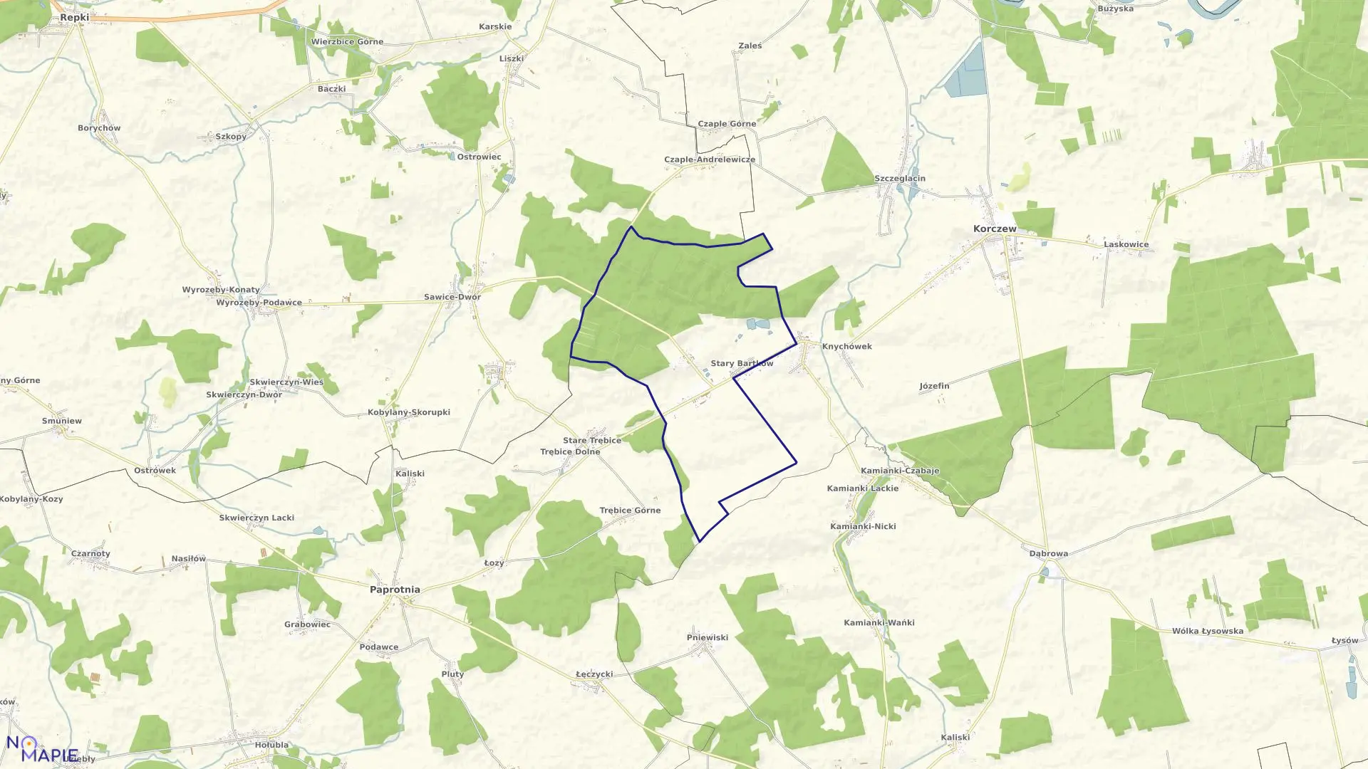 Mapa obrębu STARY BARTKÓW w gminie Korczew