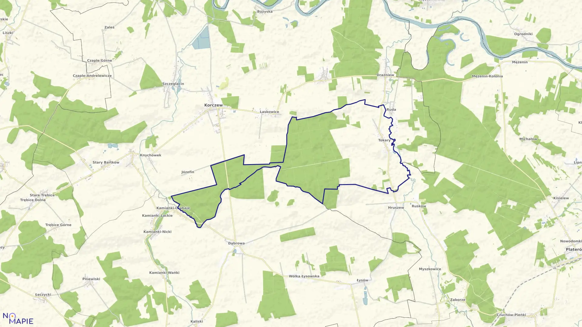 Mapa obrębu TOKARY w gminie Korczew